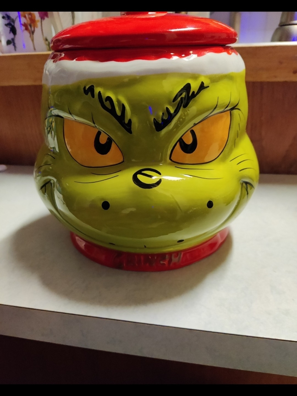 Dr. Sues Grinch Christmas Holiday Cookie Jar (Has Small Chip Inside Lid) See Pic